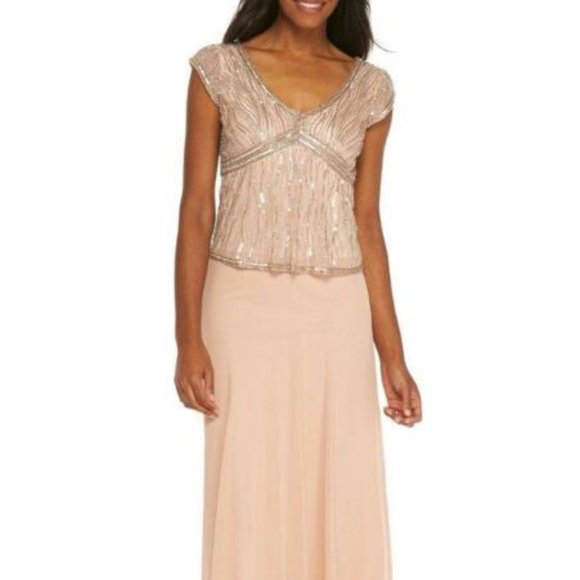 NWT JKara Pink Embellished Cap Sleeve Full Length Formal Dress 12 - Picture 6 of 6